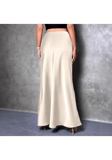 Kadın Balık Kuyruğu Etek Yüksek Bel Düz Renk Pürüzsüz Yüzey A Kesim Uzun Etek Siyah