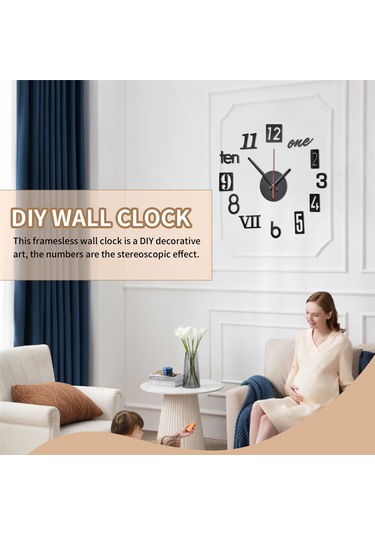 Gatherco Kendin Yap Duvar Saati - Modern 3d Aynalı Duvar Saati Dekoru, Roma Rakamlı Saat - Duvar Sticker Saati Ev Odası Dekoru Siyah Diğer