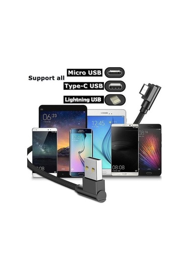 Siyah 90 Derece Sağ Açı Tip C Usb Kablosu Mikro Usb Veri Hızlı Şarj Kablosu İos Uyumlu Samsung Xiaomi Huawei İçin 1.5m Micro Usb