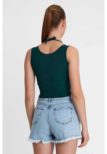 Polo State Kadın Ense Biye Detaylı Crop Yeşil