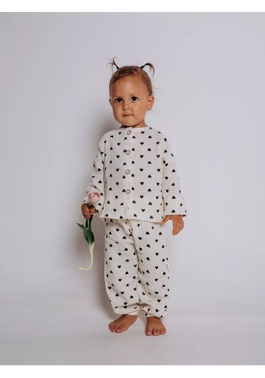 Ruandı Kalpli Çocuklar İçin Muslin Pijama 250485930 Beyaz