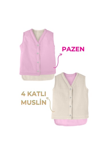 Müslin Bebek Yelek Organik Kışlık Bej Bej - Pembe