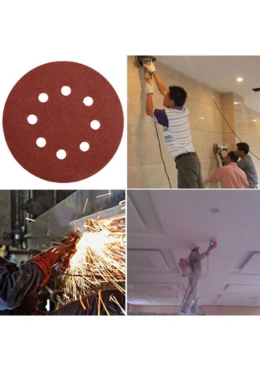 Sones 100 Adet 125mm Flok Zımpara Kağıdı 5 İnç 8 Delikli Disk Zımpara Kağıdı Kendinden Yapışkanlı Zımpara Kağıdı, Grit:60 Mesh