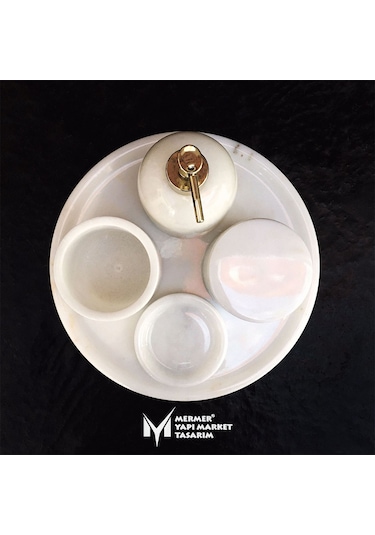 Beyaz Mermer 5 Parça Banyo Seti Beyaz