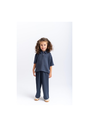 Oliventhekid Unisex Polo Yaka Bol Paçalı Takım Lacivert Lacivert