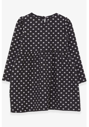 Kız Çocuk Uzun Kollu Elbise Puantiye Desenli Füme (4-8 Yaş)