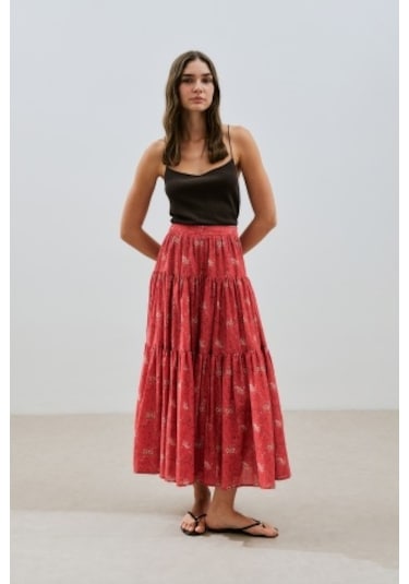 Desenli Pamuklu Katlı Etek Kyra Kyra