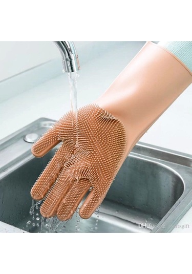 Silikon Eldiven Bulaşık Yıkama Eldiveni Dayanıklı Kaymaz Tırtıklı Eldiven Fırın Mutfak Eldiveni