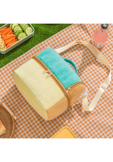 Flanel Tost Çantası Çift Katmanlı İzolasyon Öğle Yemeği Saklama Çantası Omuz Çantası Mor Mor