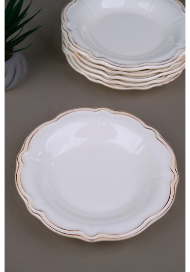 Tabak Evi Porselen Antik Stoneware Çukur Tabak 22cm 6 Kişilik 6 Parça Krem