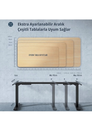 Vesamax Elektrikli Yüksekliği Ayarlanabilir Masa Ayağı Çift Motor