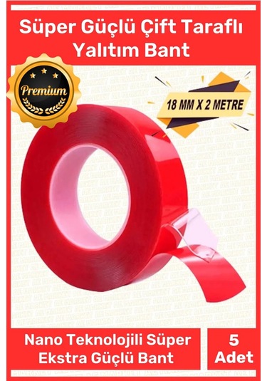 Deluxe Ekstra Güçlü Çok Amaçlı Çift Taraflı Tamir Cam Mekan Montaj 2mt Silikon Şeffaf Bant 5 Adet