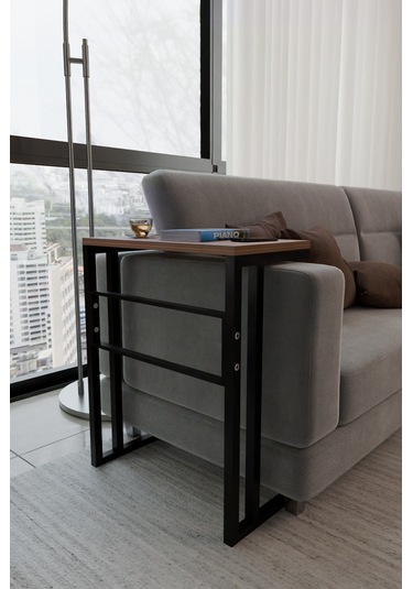 Steel Design Metal Ayaklı Yan Sehpa Laptop Çalışma Masası Sehpa Ceviz