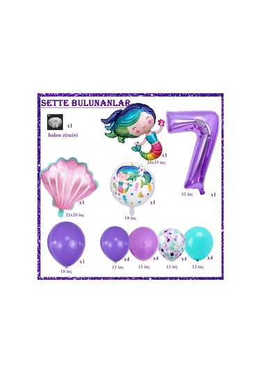 7 Yaş Deniz Kızı Temalı Doğum Günü Parti Kutlama Seti Konsept 2