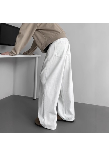 Beyaz Düz Kot Pantolon Gençler İçin Bol Paça Pantolon Bol Kesim Beyaz