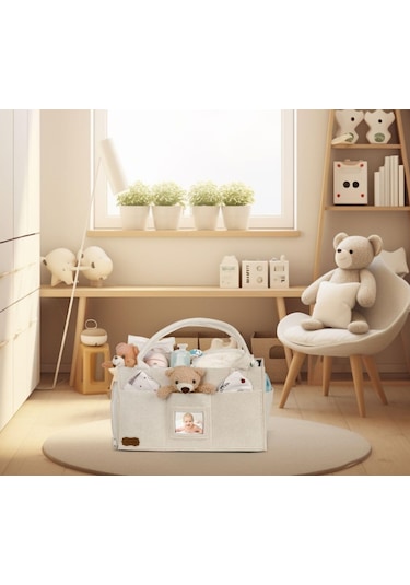 Galanz Keçe Kapaklı Anne Bebek Bakım Çantası Bej + 2 Adet Ağız Mendili Bej