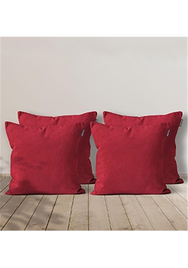 4'lü Kadife Dokulu Kırlent Kılıfı Kırmızı-1989 - Kırmızı