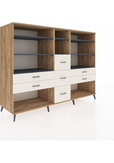 Kronos Dolap 8 Raflı 7 Çekmeceli 220x59x163 Çam-antrasit/aytaşı Çam-antrasit/aytaşı