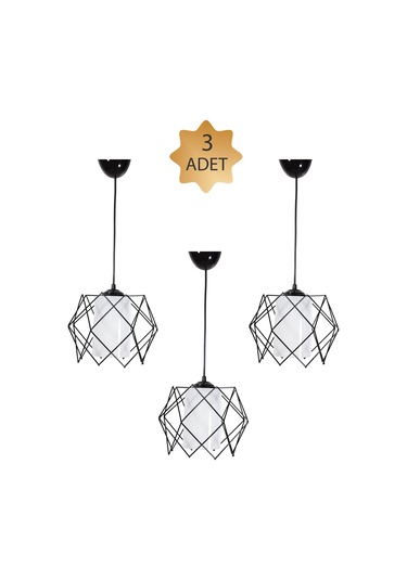 Trend Kitchen Silvano Beyaz Camlı Modern Sarkıt Avize Siyah 3 Adet Beyaz - Siyah