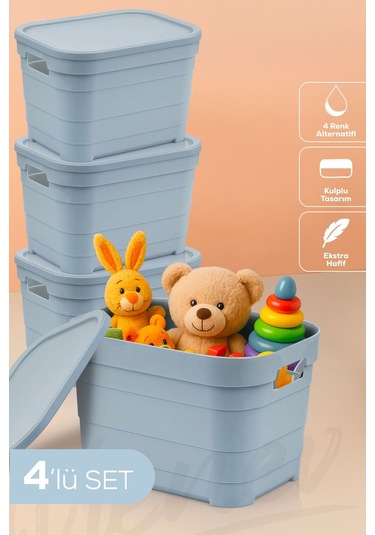 Vienev 4'lü Kapaklı 5 Litre Saklama Kutusu Mavi Mavi