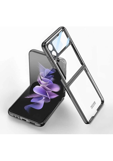 Galaxy Uyumlu Z Flip 4 Kılıf Zore Kıpta Lensli Kapak Siyah