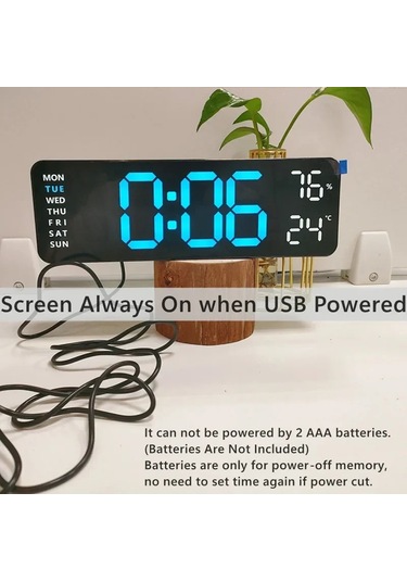 Zilinn 9 İnç Büyük Dijital Duvar Saati Usb Powered Temp Nem Hafta Otomatik Dimmer Dst Masa Saati 12/24h Elektronik Led Çalar Saat Beyaz Kabuk Mavi Işık-36 Çok Renki