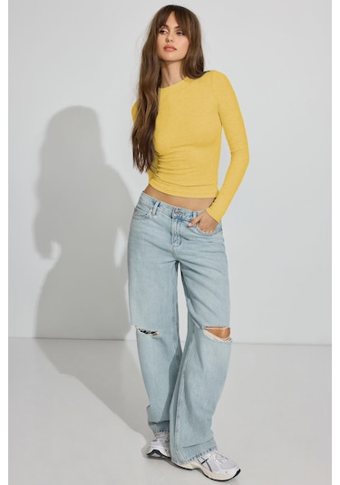 Madmext Sarı Bisiklet Yaka Slim Fit Kadın Body Mg2564 Sarı