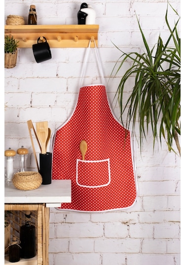 6 Parça Mutfak Seti & Mutfak Önlüğü , Fırın Eldiveni , 2li Tutacak , Organizer Poşetlik , Demlematikkırmızı Puantiye