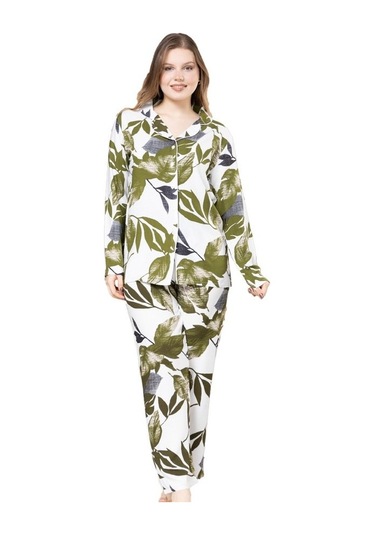 Yaren Collection Pamuklu Kadın Pijama Takımı Uzun Kollu Nefes Ala Yesl