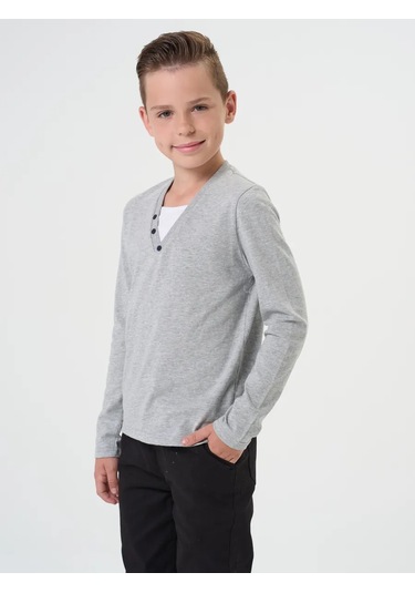 Kari Erkek Çocuklar İçin Okulda Giyebilecek Gri Süper İnce Kazak 420118181 Gri