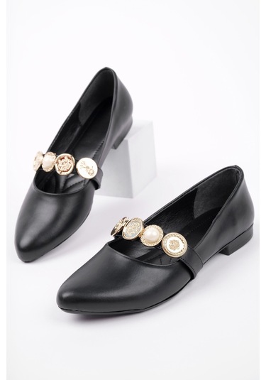 Muggo Poena Broş Detaylı Tek Bantlı Günlük Kadın Babet Sıyah