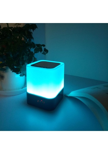 Springsun Siyah Led Renkli Atmosfer Lambası İle Bluetooth Hoparlör, 3 Seviye Isı Işığı, Saat Ve Alarm, Tf Kart/usb/aux Desteği, 1200mah Pil Diğer
