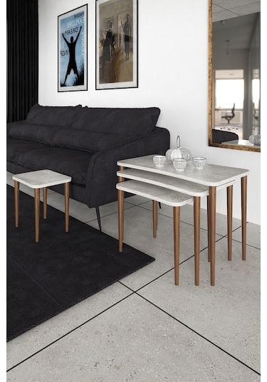 Selena 4Lü Zigon Sehpa Ahşap Ayaklı Salonseti Sehpası Kristal