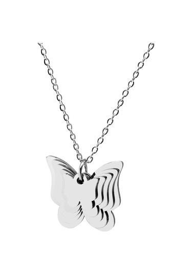 Silver Renk Kelebek Tasarım Aile Temalı En Fazla 5 Plaka - 5 İsim Kişiye Özel Çelik Kadın Kolye Gümüş