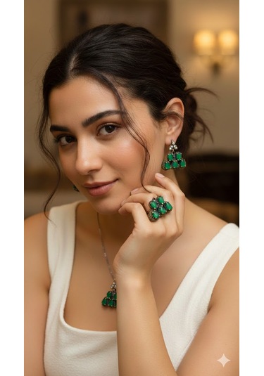 Otantik Yeşim Taşı Gümüş 3 Lü Set Bronz