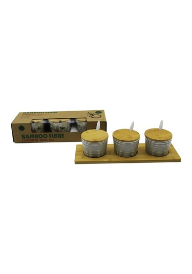 3 Pcs Bambu Kapak - Altlık Fiber - Melamin Baharatlık Takım 4915 Çok Renkli