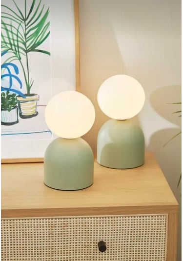 Modern Abajur Mint Green Beyaz Glop Camlı Masa Lambası