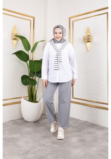 Beli Lastikli Keten Pantolon - Gri / A0104 Gri