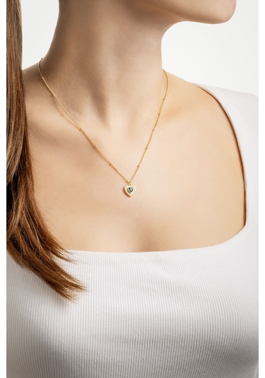 Vintage Kalp 18 Ayar Sarı Altın Kaplama 45 Cm Gümüş Kolye Sarı