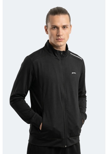 Slazenger Revolver Erkek Fermuarlı Dik Yaka Cepli Siyah Sweatshırt
