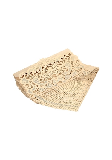Düğün Davetiye Kabuğu - Gümüş Altın Işıklandırmalı Ince Kalp Desenli - 20 Adet - İç Sayfa Yok - Pırlanta Kağıt