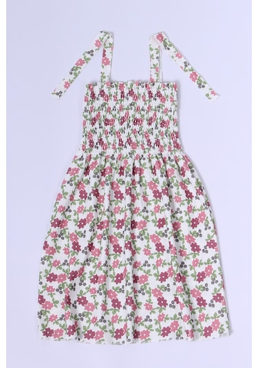 Kız Çocuk Askılı Elbise Çiçek Desenli B35 Hcm00119 Pudra Pembe