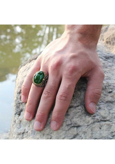 Hk Gümüş Erkek Yüzük Yeşil Zirkon Taşlı Gümüş Takı Hediyelik Ürünler-201123 Çok Renkli