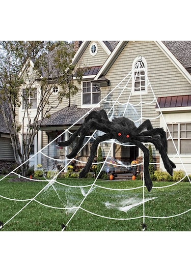 Qingmipy Halloween Dekorasyon Seti: 5 Metre Örgü Ağı, 50 İnç Sahte Örümcek, Halka Ve Tırnaklar İle Gerçekçi Korku Efekti