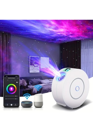 Honeybeeshop 1 Adet Tuya Akıllı Yıldız Projeksiyon Işığı Beyaz Renkli Led Galaksi Gece Gökyüzü Projesi Uygulama Kontrollü Kablosuz
