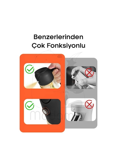 Madamev 2 Adet Çift Fonksiyonlu Cam Sprey Yağdanlık 450ml Zeytinyağı Sıvıyağ Şişe Airfryer Yağlık Si Siyah Beyaz