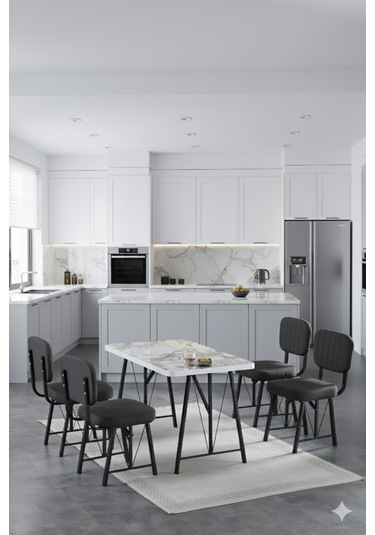 Elfin 70x110cm Sabit Efes Yemek Masası, Yemek Masası Takımı, Mutfak Masası, 4 Antrasit Sandalye Antrasit