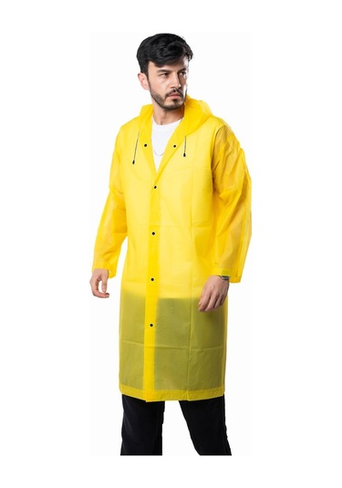 Marlux Unisex Su Rüzgar Geçirmez Kapüşonlu Çıtçıt Düğme Eva Yağmurluk - Sarı - Lacivert