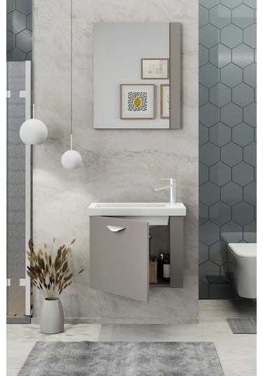 Biani Fix Maxila 60 cm Banyo Dolabı,Seramik Lavabolu, Aynalı,Lavabo Dahil,Mdf,Latte Biani Fix Maxila 60 cm Banyo Dolabı,Seramik Lavabolu, Aynalı,Lavabo Dahil,Mdf,Latte