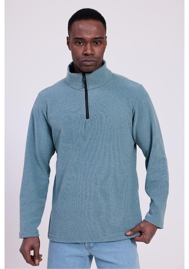 Freemen Erkek Fit Dik Yaka Yarım Fermuarlı Sweatshirt Polar Mavi
